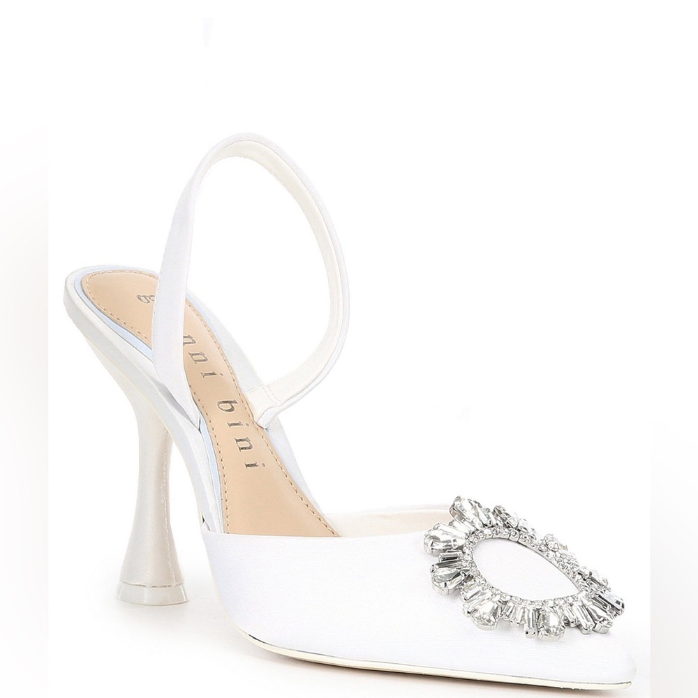 Gianni Bini Slingback White Heels with Rhinestone Accent